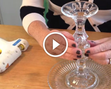 She takes glassware from the dollar store and glues them together. The result? SO CLEVER!