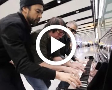Man Playing Boogie Woogie Piano At The Airport Is Joined By Two Strangers For An Epic Performance